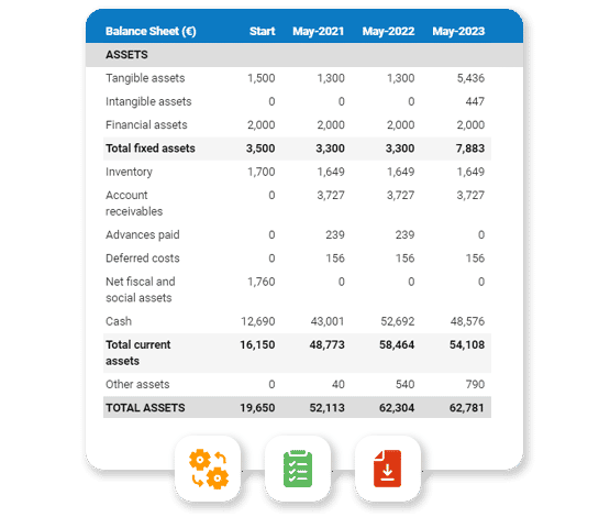 online business plan writing tool: forecasted balance sheet