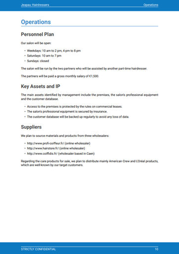business plan sample for beauty salon barber business plan template: operations section
