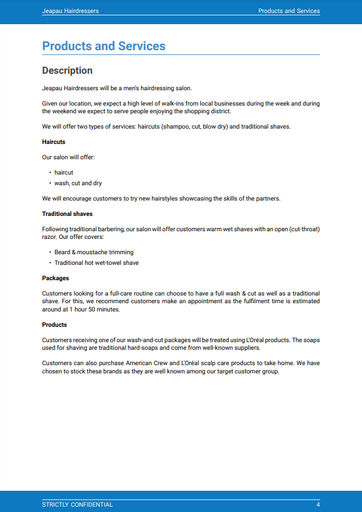 business plan sample for beauty salon product and services description of the hair salon business plan example