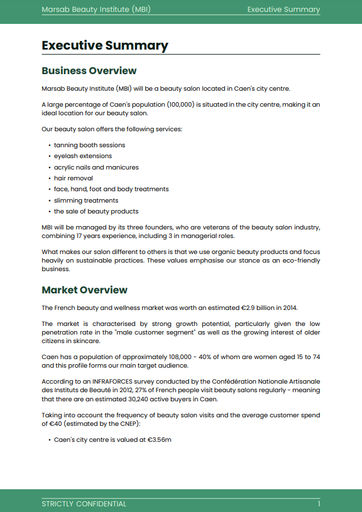 beauty salon services business plan executive summary for beauty salon business plan sample