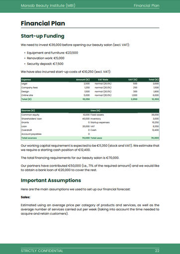 Beauty Salon Business Plan Template Forecasting Tool