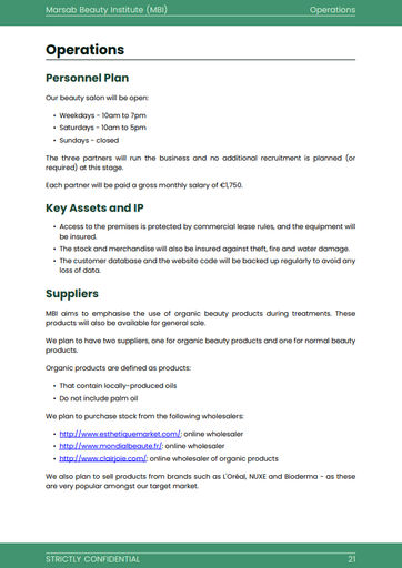 beauty salon services business plan beauty salon business plan template: operations section