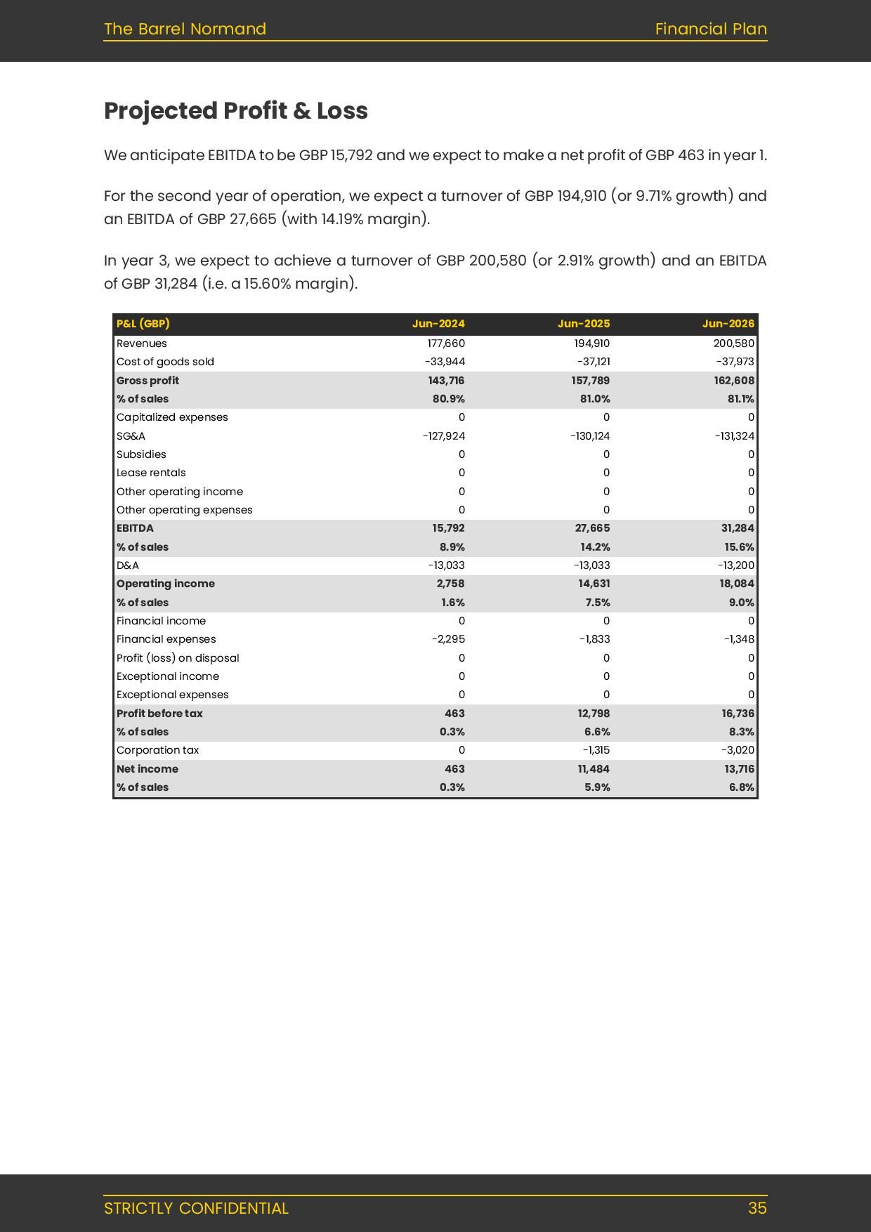 microbrewery business plan forecasted P&L