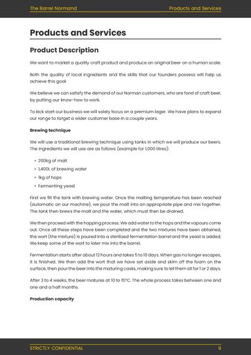product and services description of the microbrewery business plan example