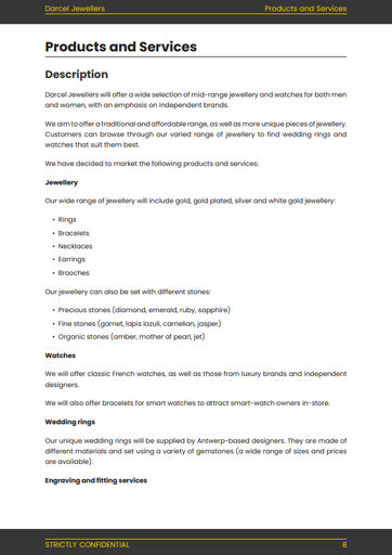 product and services description of the jewellery shop business plan example