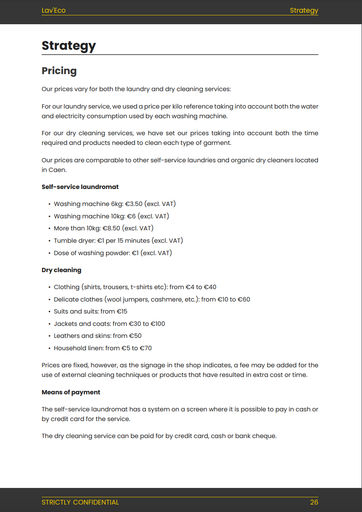 laundromat & dry cleaner business plan example: stragtegy section