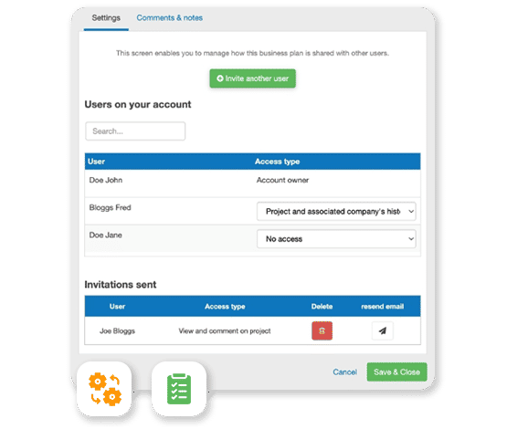 The Business Plan Shop's online business plan software: collaboration and permissions