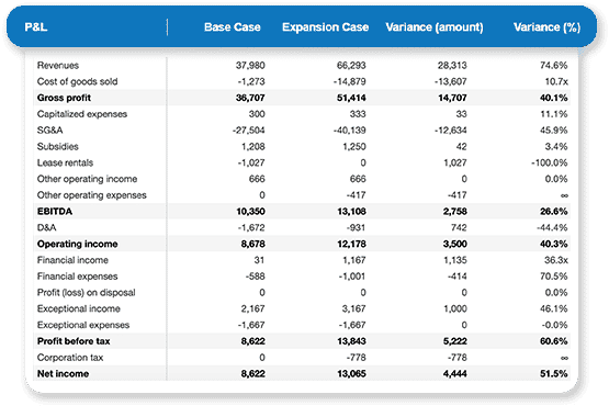 scenario analysis tool for small and medium businesses: profit and loss statement