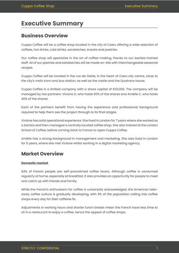 executive summary for coffee shop business plan sample