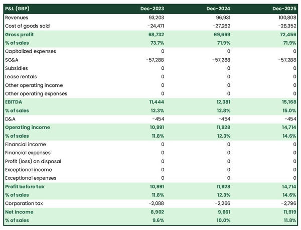 example of projected profit and loss statement in a recording studio business plan