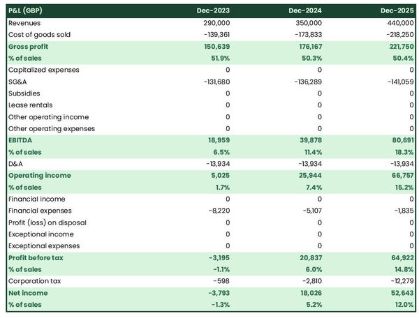 example of projected profit and loss statement in a beauty supply store business plan