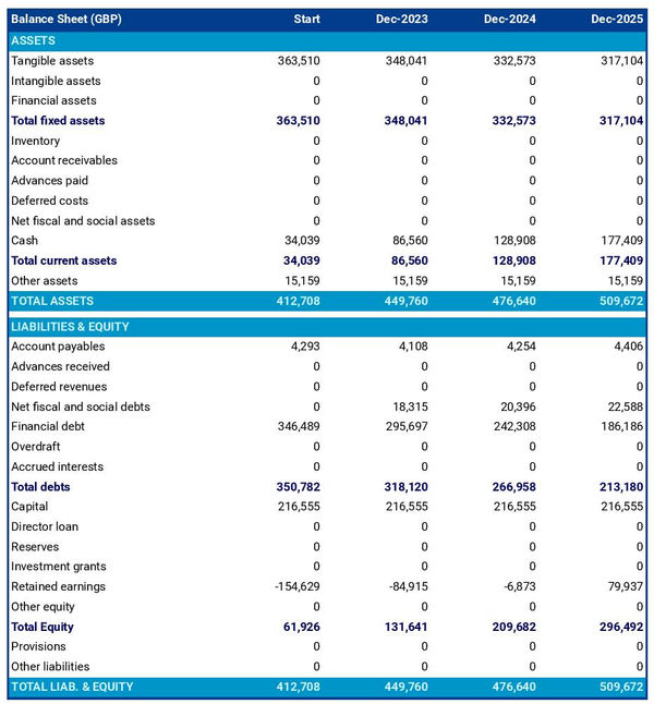example of a projected balance sheet for a resort business plan