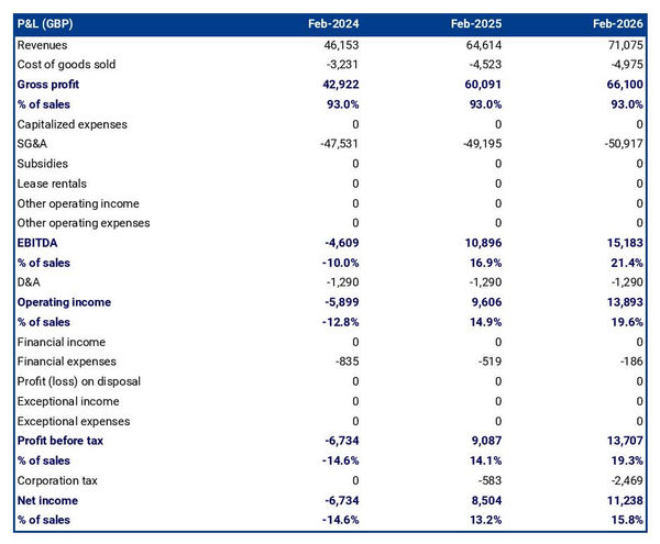 example of a projected profit and loss statement in a landscaping business plan