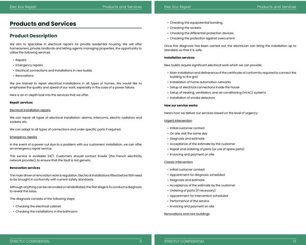 products and services in business plan sample