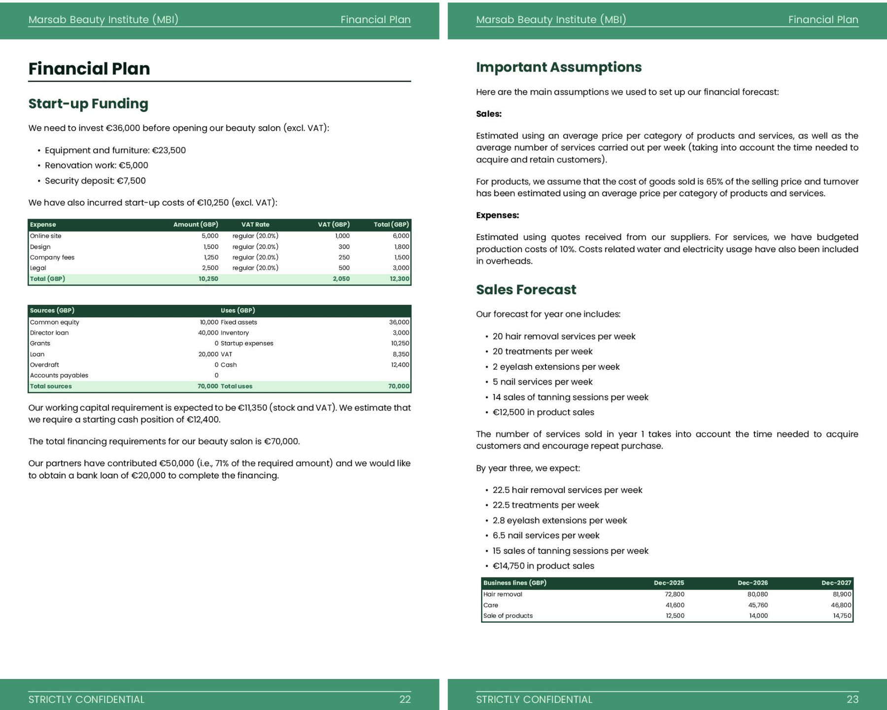 key financial assumptions business plan