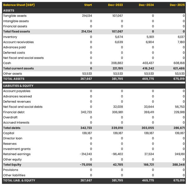 business plan for a car rental company: projected balance sheet