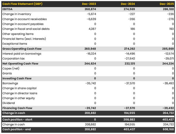 business plan for a car rental company: projected cash flow