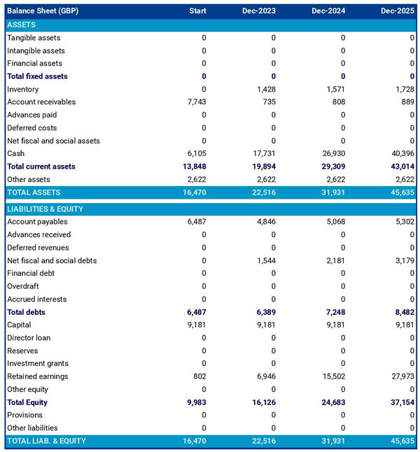example of projected balance sheet statement in an errand service business plan