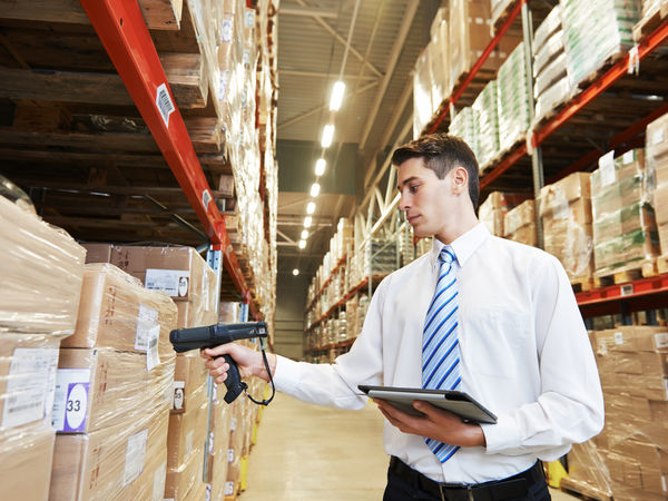 business plan for a distribution company: entrepreneur scanning parcels