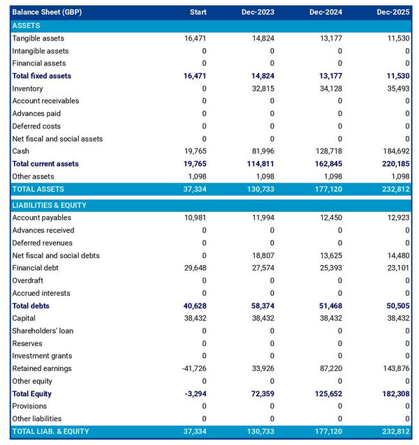 projected balance sheet in a gun store business plan example