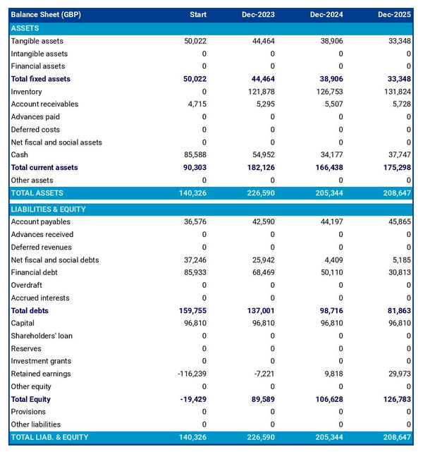 example of projected balance sheet in a lingerie shop business plan