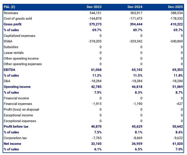 example of projected profit and loss statement in a beach bar business plan