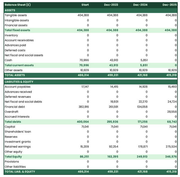 example of forecasted balance sheet in a fishing lodge business plan