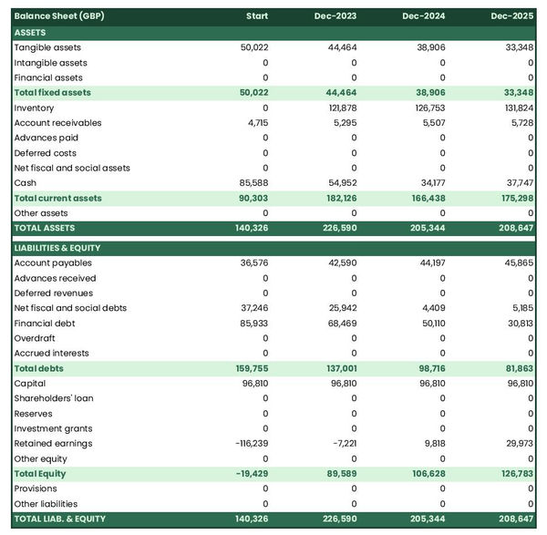 projected balance sheet in a footwear store business plan example