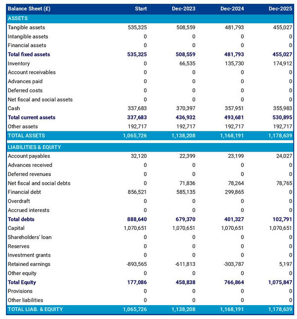 example of forecasted balance sheet in a sugar cane farm business plan