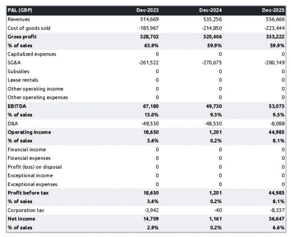 example of projected profit and loss statement in a department store business plan