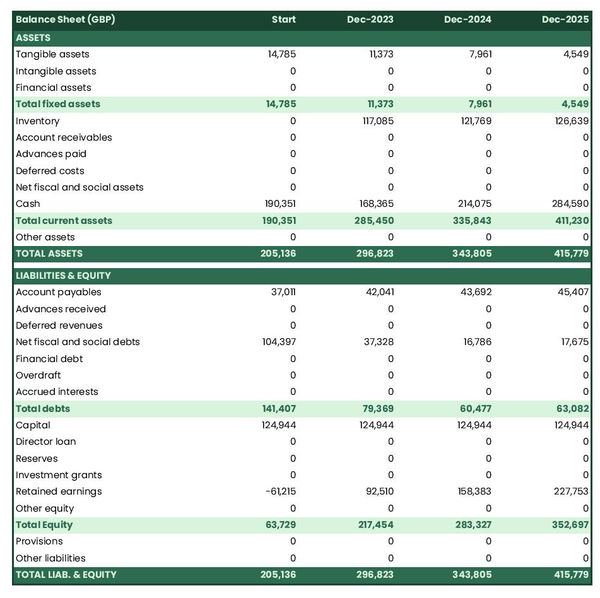 example of forecasted balance sheet in a plastic surgery practice business plan