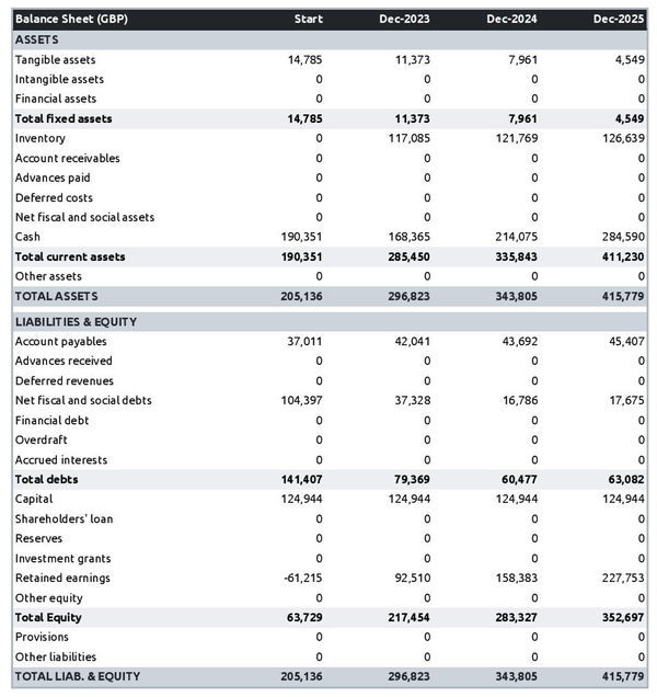 example of projected balance sheet in a oncology practice business plan