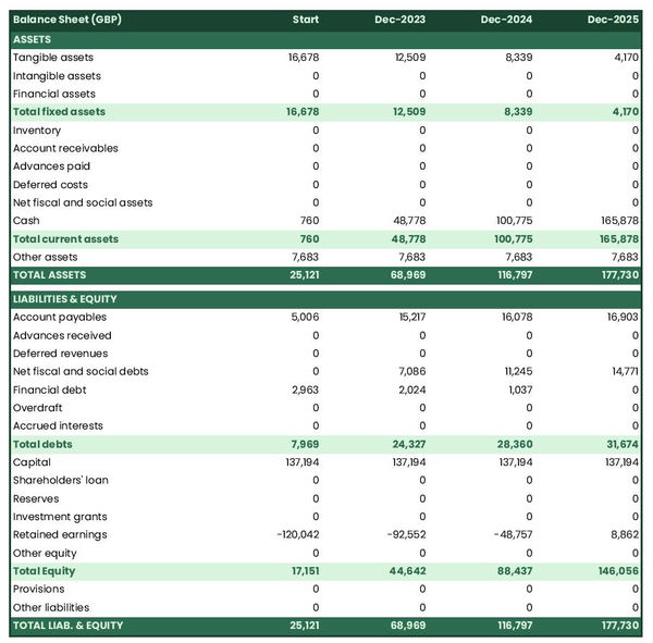 example of projected balance sheet in a fund management company business plan