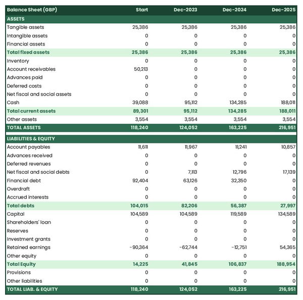 example of forecasted balance sheet in a influencer marketing agency business plan