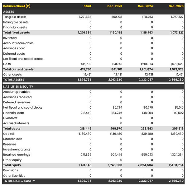 projected balance sheet in a aerial photography company business plan example