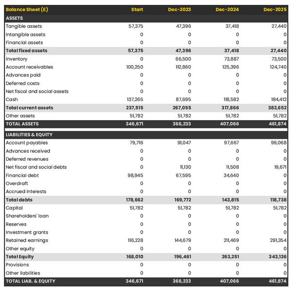 projected balance sheet in a chemical products wholesaler business plan example