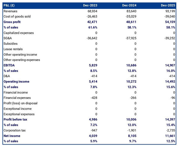 forecasted profit and loss statement in a warehouse store business plan