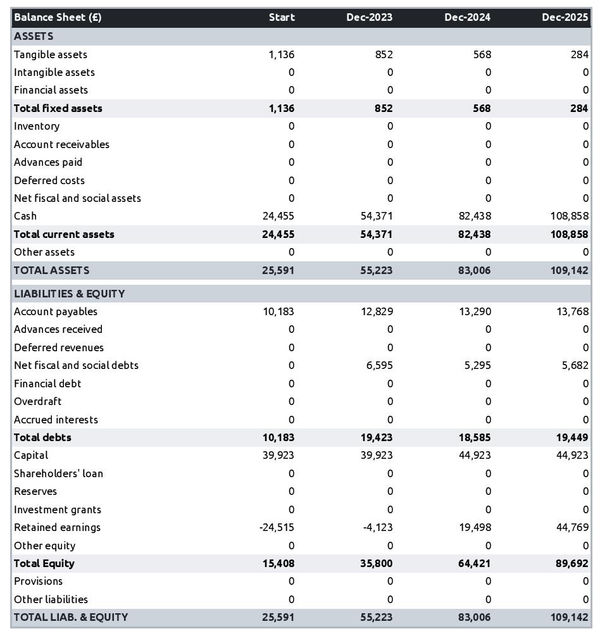 example of forecasted balance sheet in a waste transportation company business plan