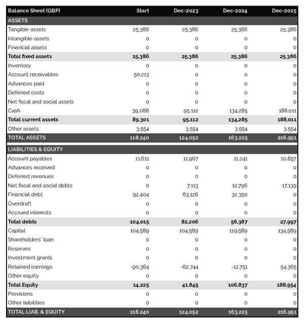 example of projected balance sheet in a event planning company business plan
