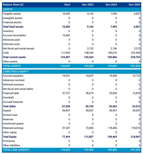 example of forecasted balance sheet in a technical and vocational college business plan