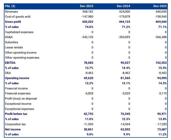 forecasted profit and loss statement in a theme park business plan