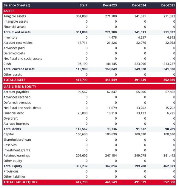 example of forecasted balance sheet in a biomass power plant business plan