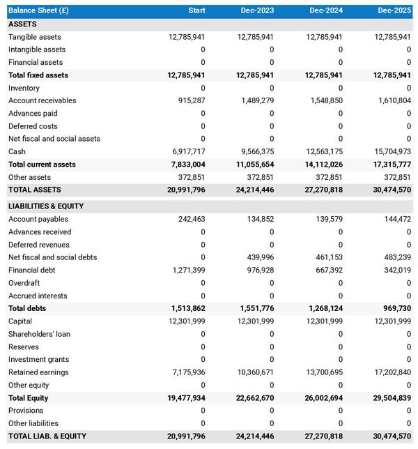 example of projected balance sheet in a recycling centre business plan