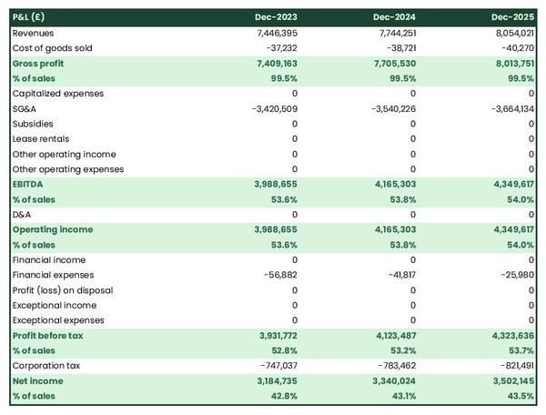 forecasted profit and loss statement in a water purification plant business plan