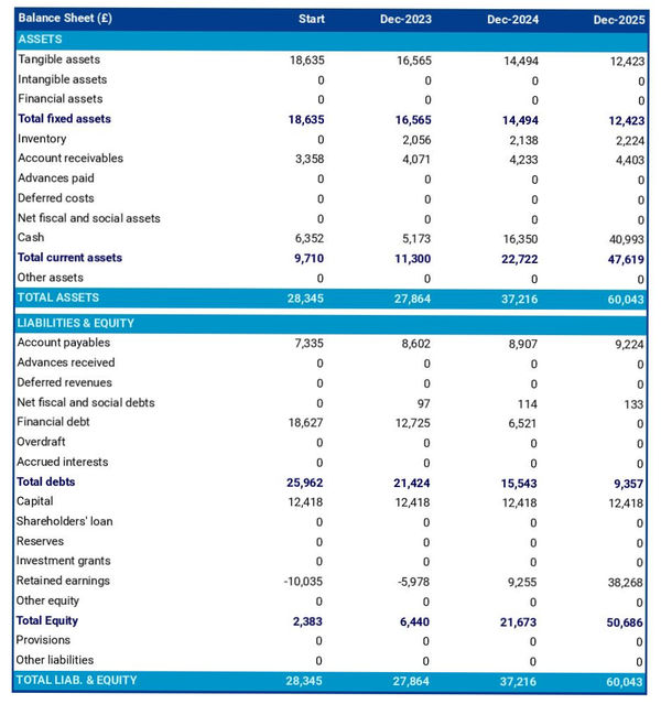 projected balance sheet in a auto equipment store business plan example