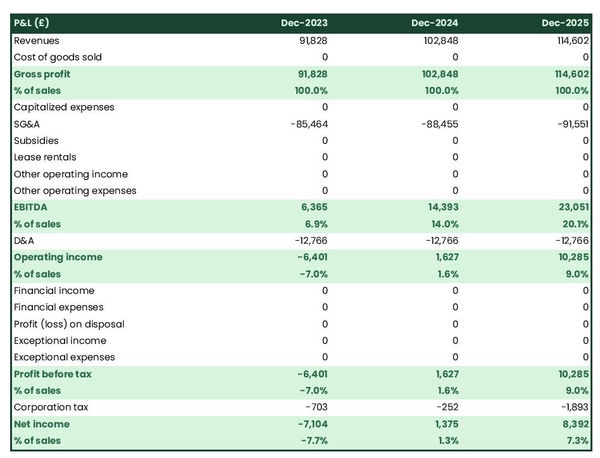 forecasted profit and loss statement in a textile agent business plan