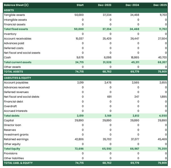 example of forecasted balance sheet in a textile agent business plan