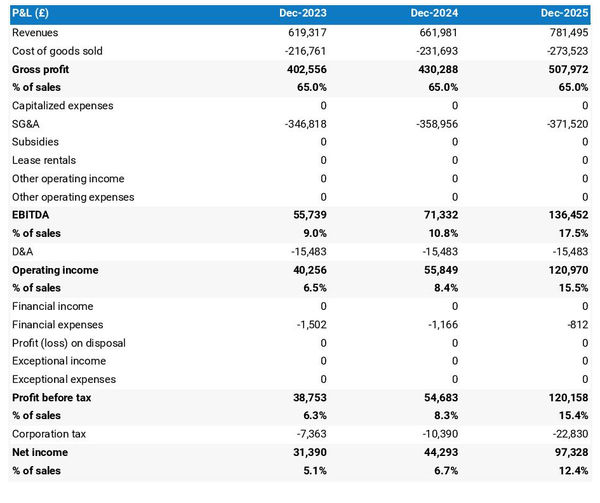 forecasted profit and loss statement in a taxi and mini cabs business plan