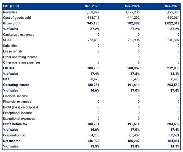 example of projected profit and loss statement in a helicopter tour business plan