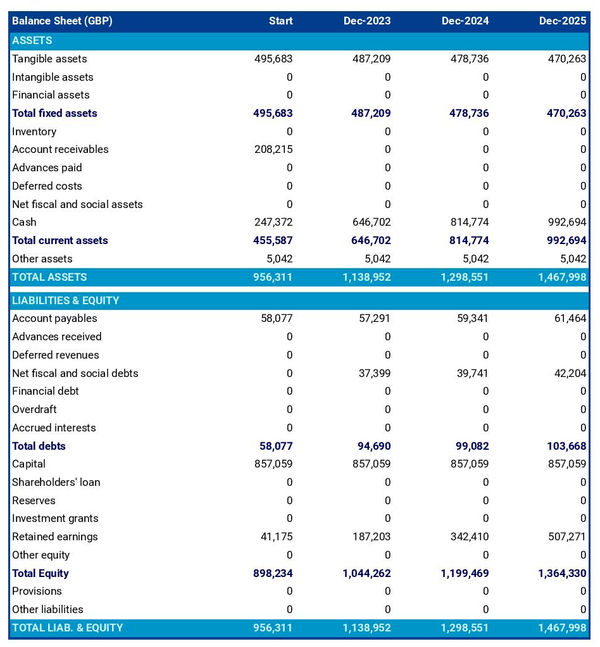 example of forecasted balance sheet in a aero clubs business plan